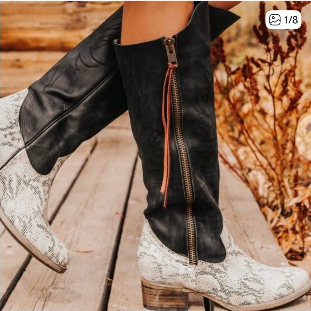 FREEBIRD BY STEVEN WHISPER BOOTS IN BLACK/WHITE snake 10 M free bird FB - Picture 3 of 5